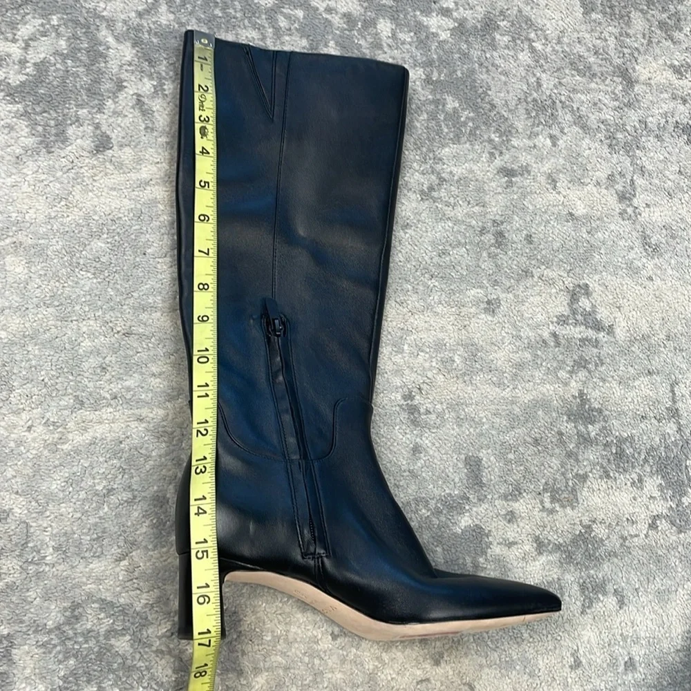 New Vince Floris Leather Boot Mid Calf Black Low Heel Everyday Sz 5